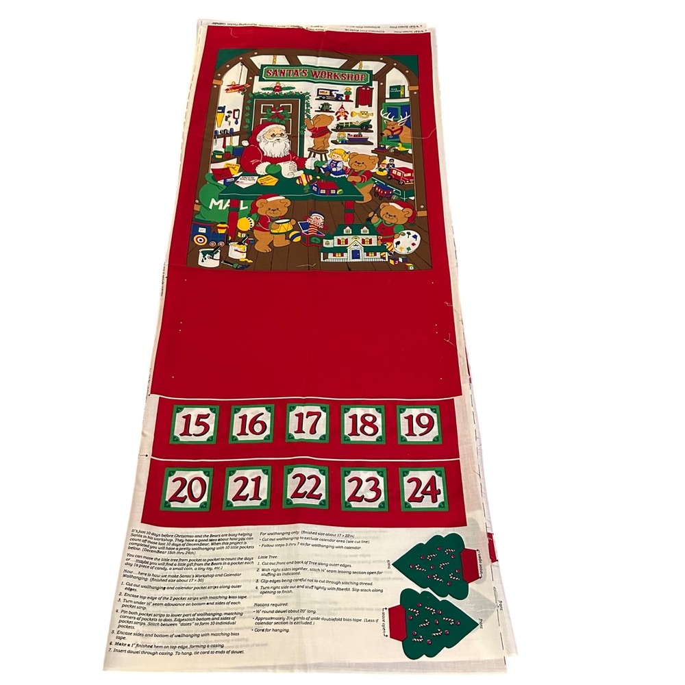 Vintage VIP Cranston Fabric Panel Santa's Workshop Advent Calendar Beary Merry